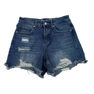 Organic Blue Cut-Off Denim Blue Jean Shorts 5/27 Distressed Medium Wash Cotton